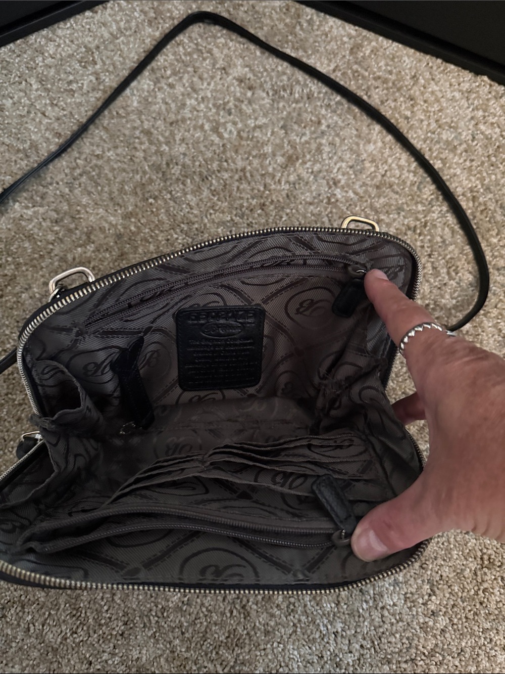 Brighton Black Embossed Leather Crossbody with Silver Heart Accent - Picture 5 of 7